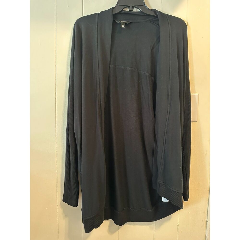 Banana Republic Womens S Baby Terry Cardigan Long Sleeve Open Front Black Pocket